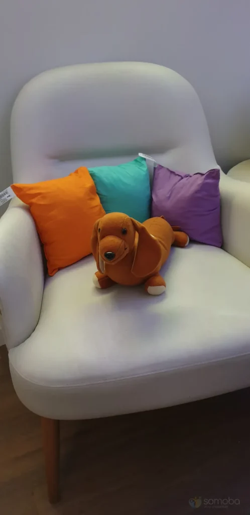 chien en peluche, coussin de couleur