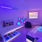 lit à eau, colonne à bulles, fibre optique, aquarium, pouf, projection, led, dôme suspendu
