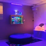 salle sensorielle, aquarium, colonne à bulles, dôme lumineux, LED, projection, pouf, tapis fosfluorescent