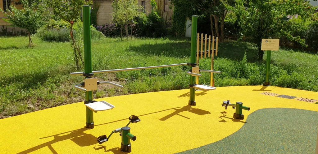 extérieur, agrès, sport, tapis, plantes