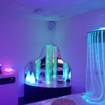 salle sensorielle, cascade fibre optique, colonne à bulles, lumineux