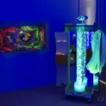 chariot multisensoriel, aquarium avec fixation murale, colonne à bulles, fibre optique