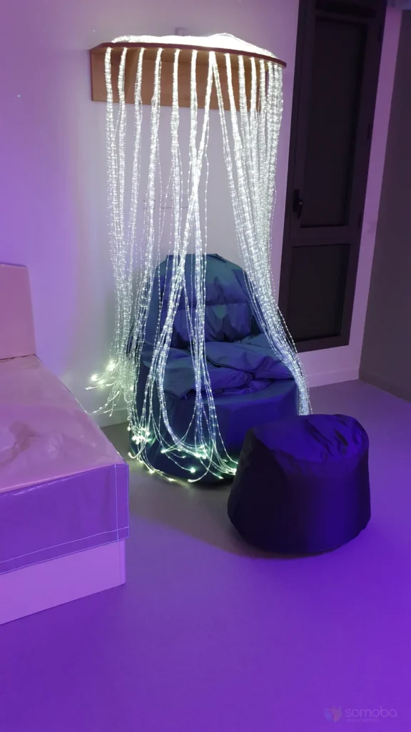 fauteuil, cascade de fibre optique