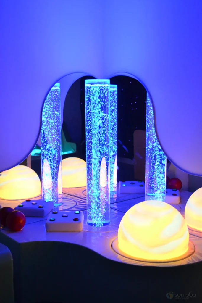 colonne à bulles, dôme lumineux, matériel sensoriel