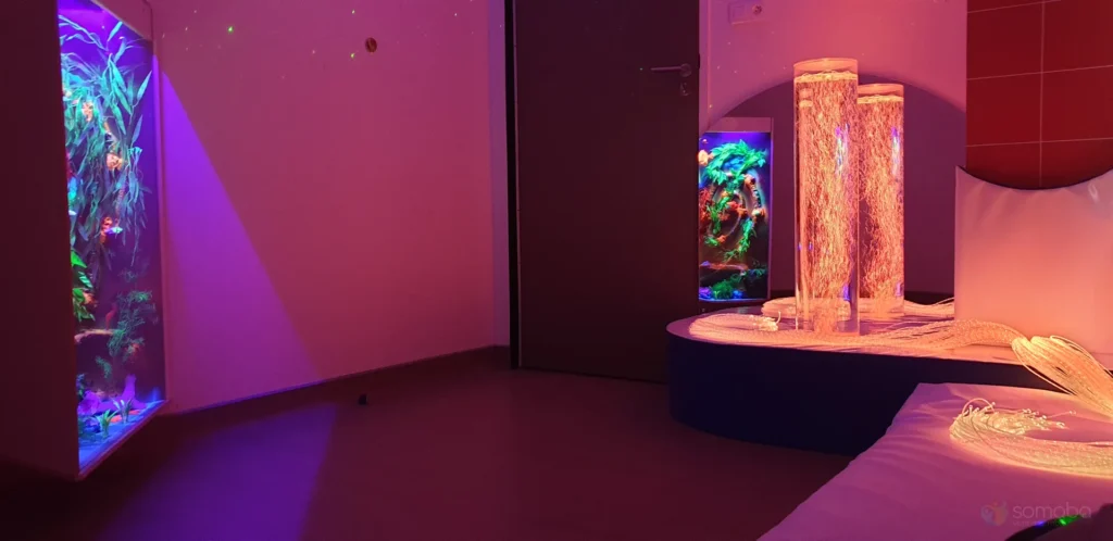 colonne à bulles, fibre optique, aquarium